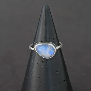 Rainbow Moonstone Sterling Silver Stacking Ring - size 8.5