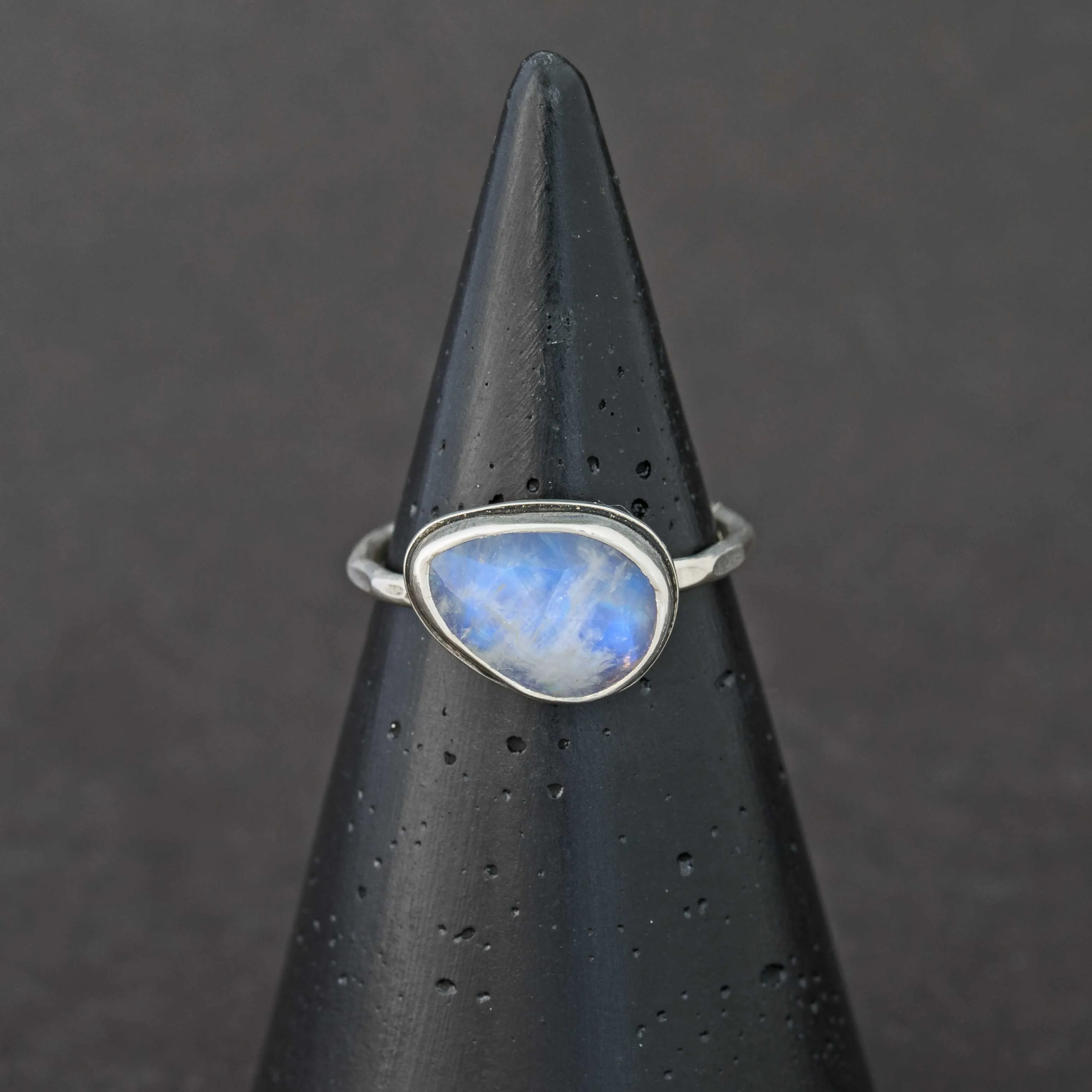 Rainbow Moonstone Sterling Silver Stacking Ring - size 8.5