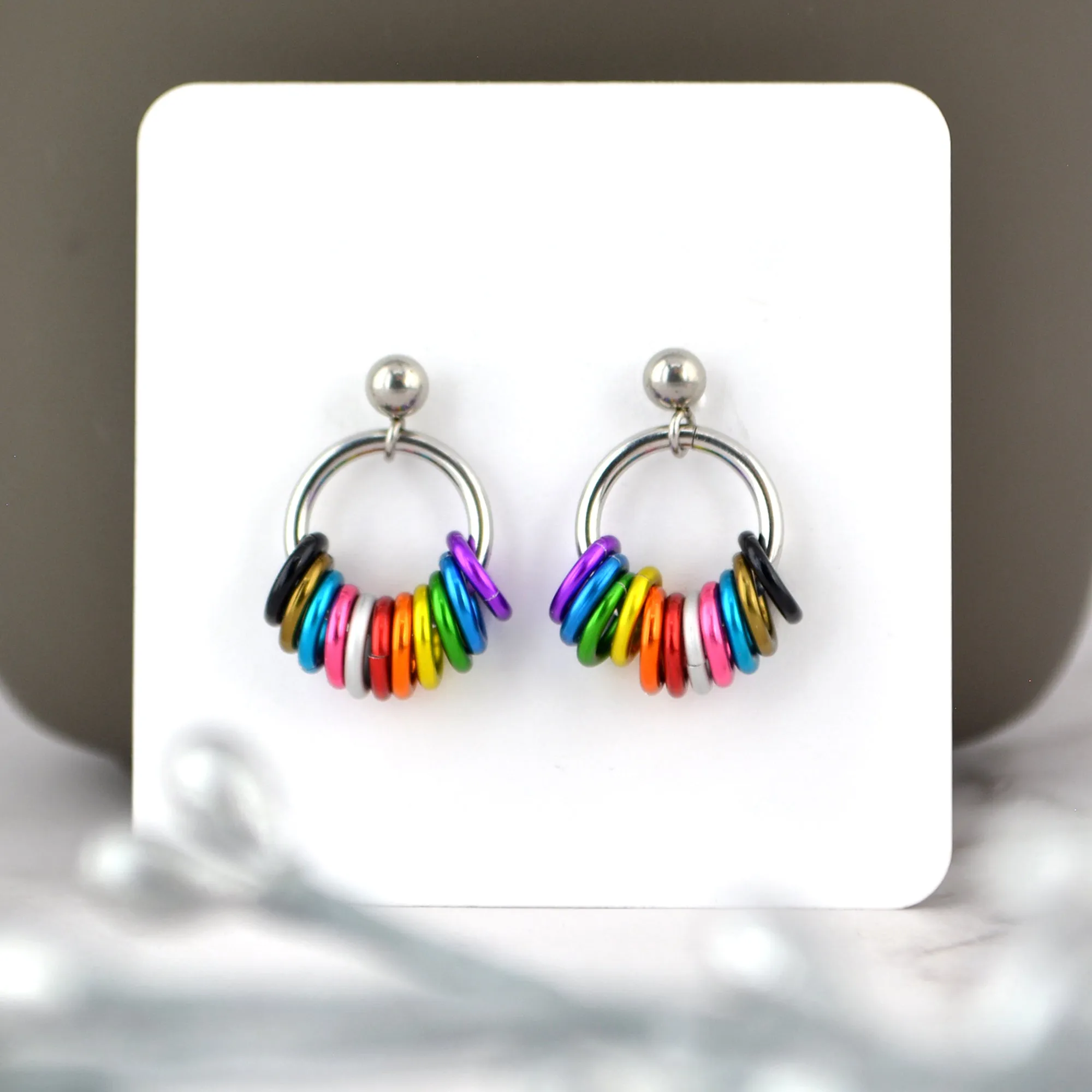 Rainbow Progress Pride - Small Hoop Earring on Post