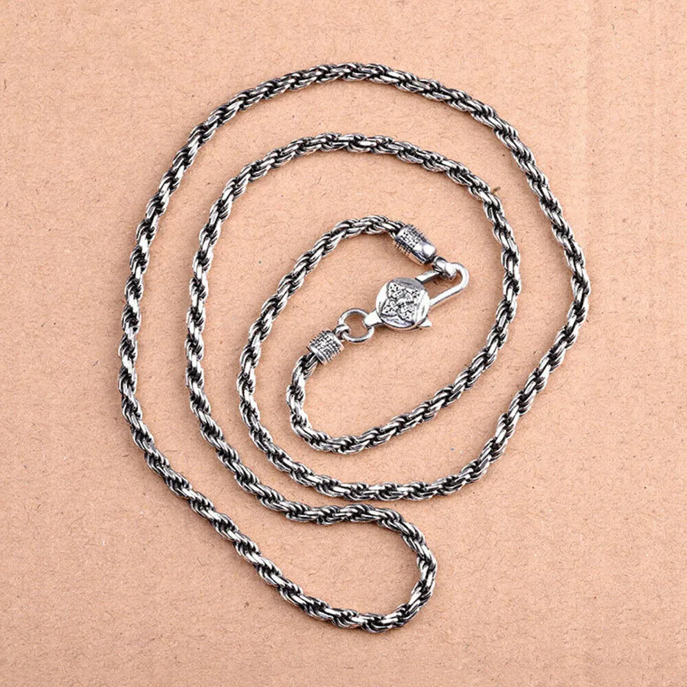 Real Solid 925 Sterling Silver Necklaces Braided Twist Chain Cross 24" 26''