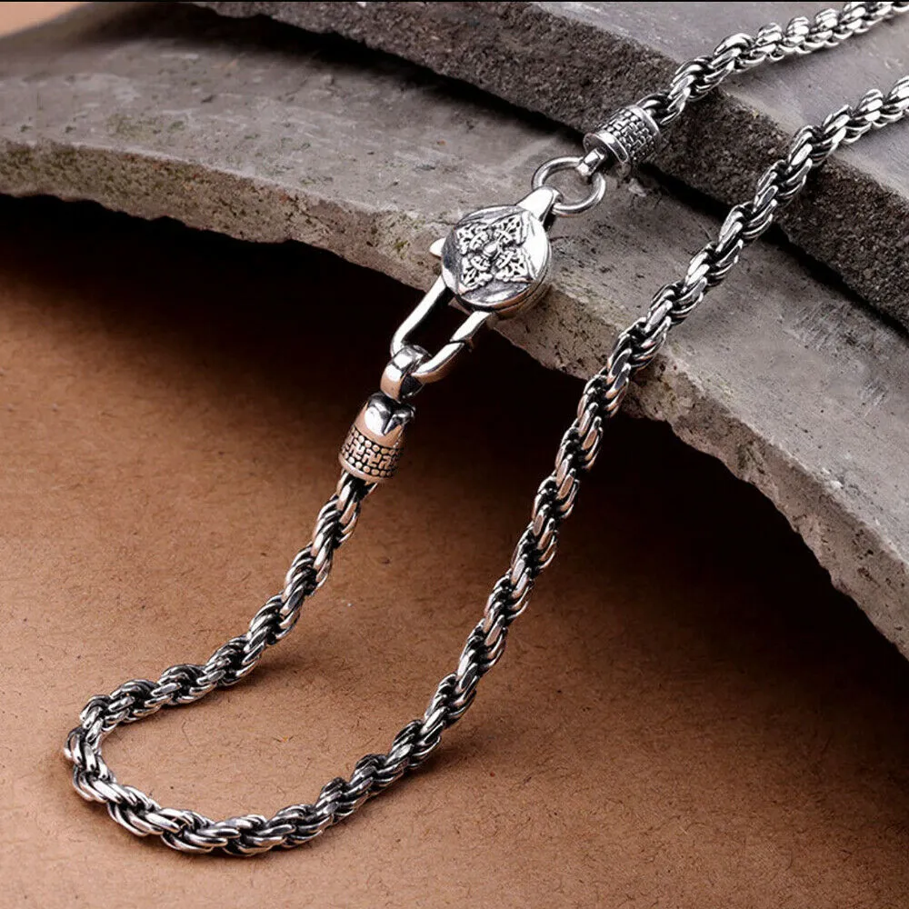 Real Solid 925 Sterling Silver Necklaces Braided Twist Chain Cross 24" 26''