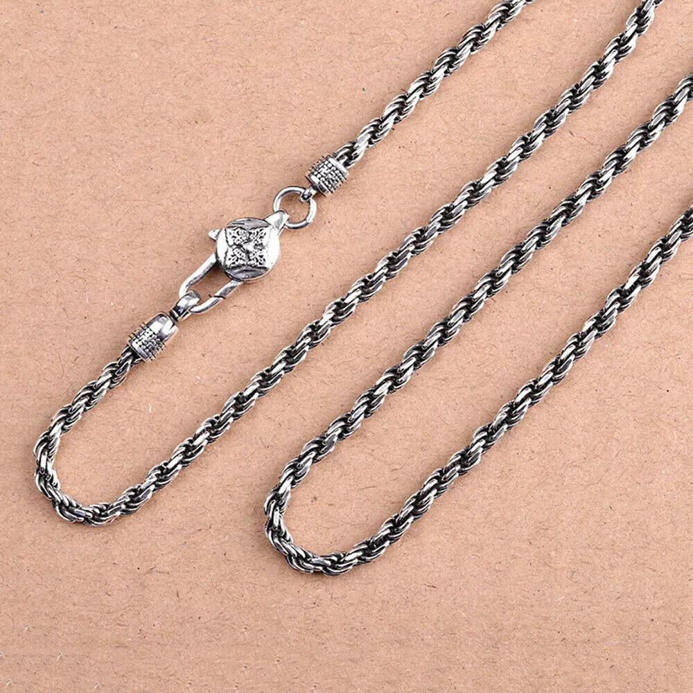 Real Solid 925 Sterling Silver Necklaces Braided Twist Chain Cross 24" 26''