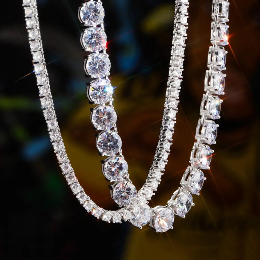 Real Solid 925 Sterling Silver Necklaces Round Moissanite Shiny Clasp 18" 22"