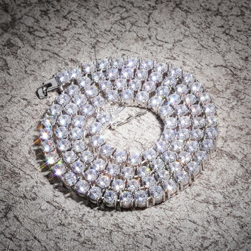 Real Solid 925 Sterling Silver Necklaces Round Moissanite Shiny Clasp 18" 22"