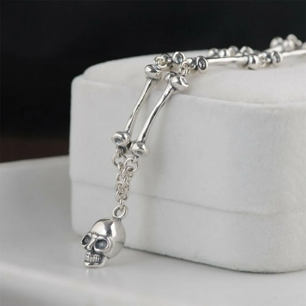 Real Solid 925 Sterling Silver Necklaces Skull Bone Men Jewelry 24" 26"