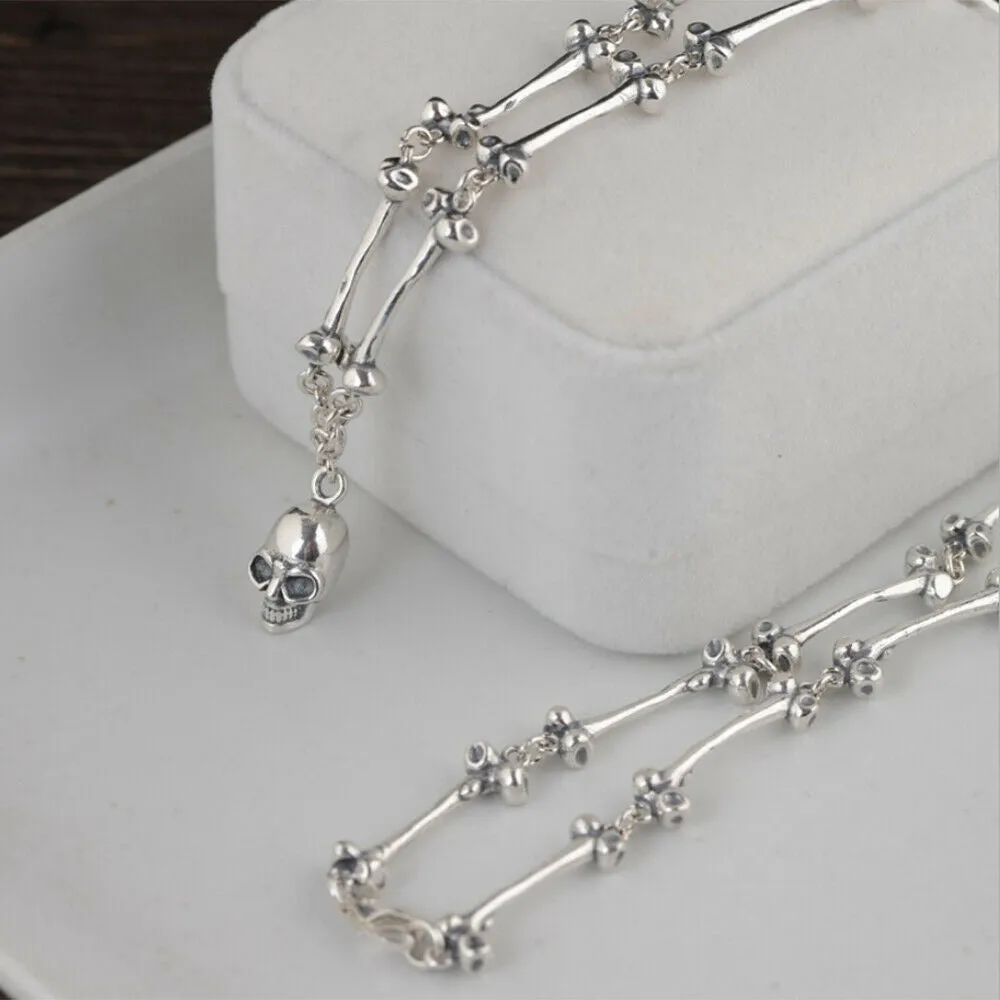 Real Solid 925 Sterling Silver Necklaces Skull Bone Men Jewelry 24" 26"