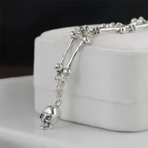 Real Solid 925 Sterling Silver Necklaces Skull Bone Men Jewelry 24" 26"