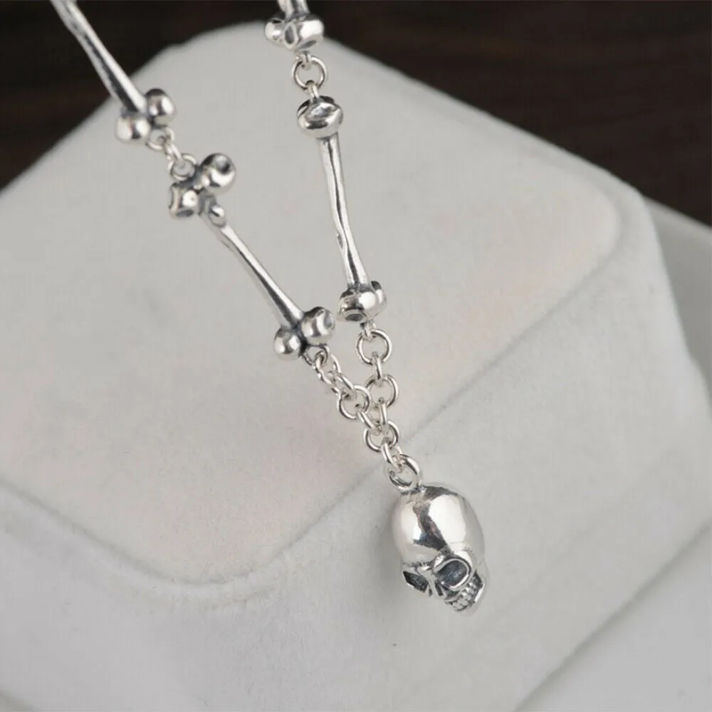 Real Solid 925 Sterling Silver Necklaces Skull Bone Men Jewelry 24" 26"