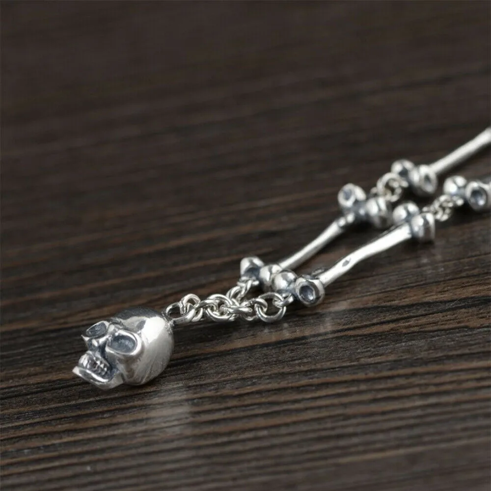 Real Solid 925 Sterling Silver Necklaces Skull Bone Men Jewelry 24" 26"