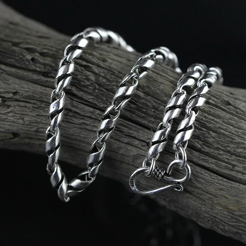 Real Solid 925 Sterling Silver Necklaces Twist Bamboo Link Grass Hook 20" 22''