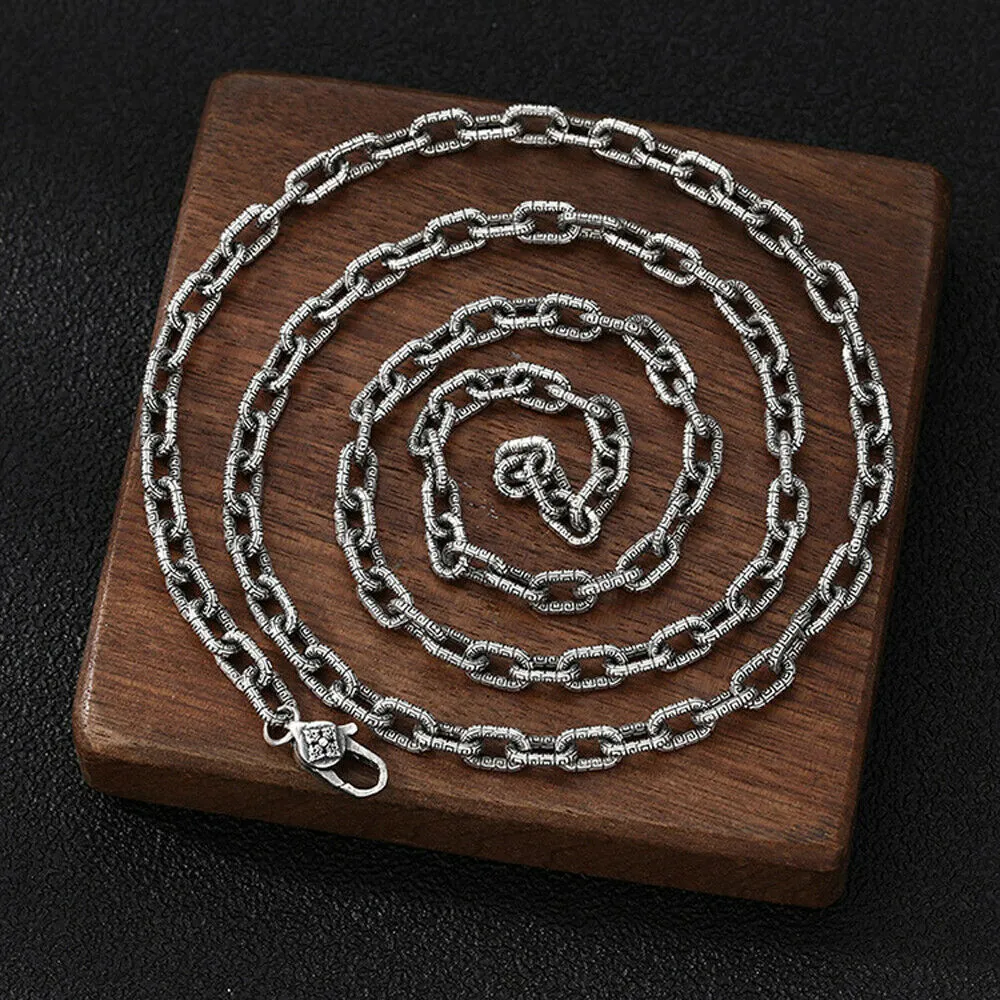 Real Solid 925 Sterling Silver Necklaces Vajra Oval Chain Hook 20" - 28"