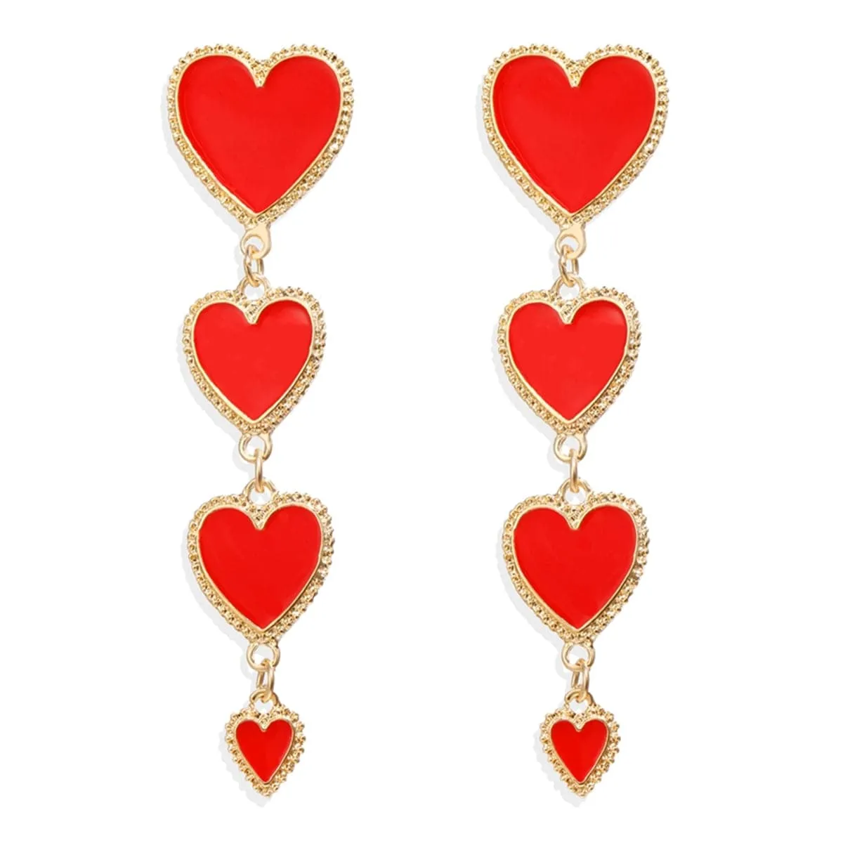 Red Enamel Heart Drop Earrings