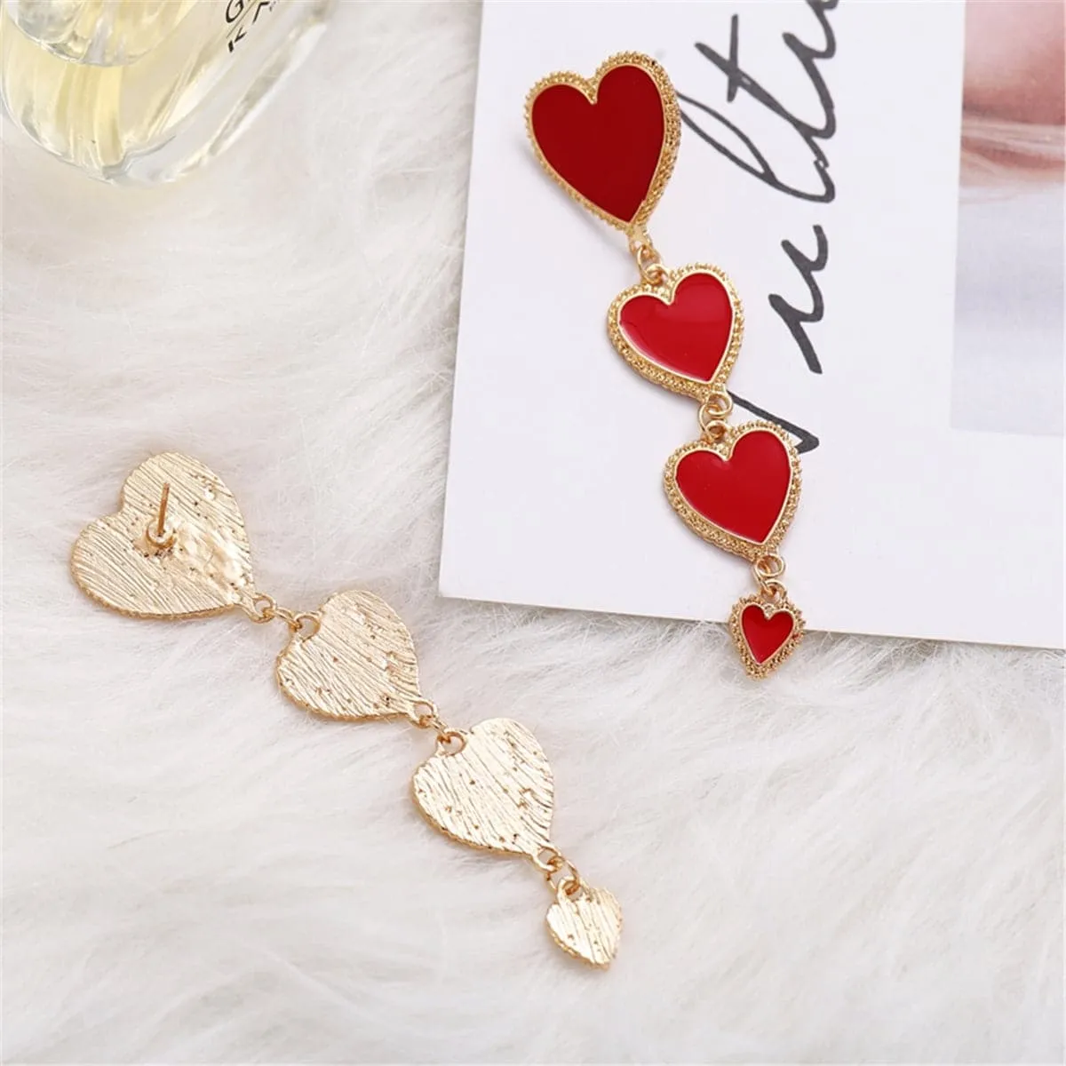 Red Enamel Heart Drop Earrings