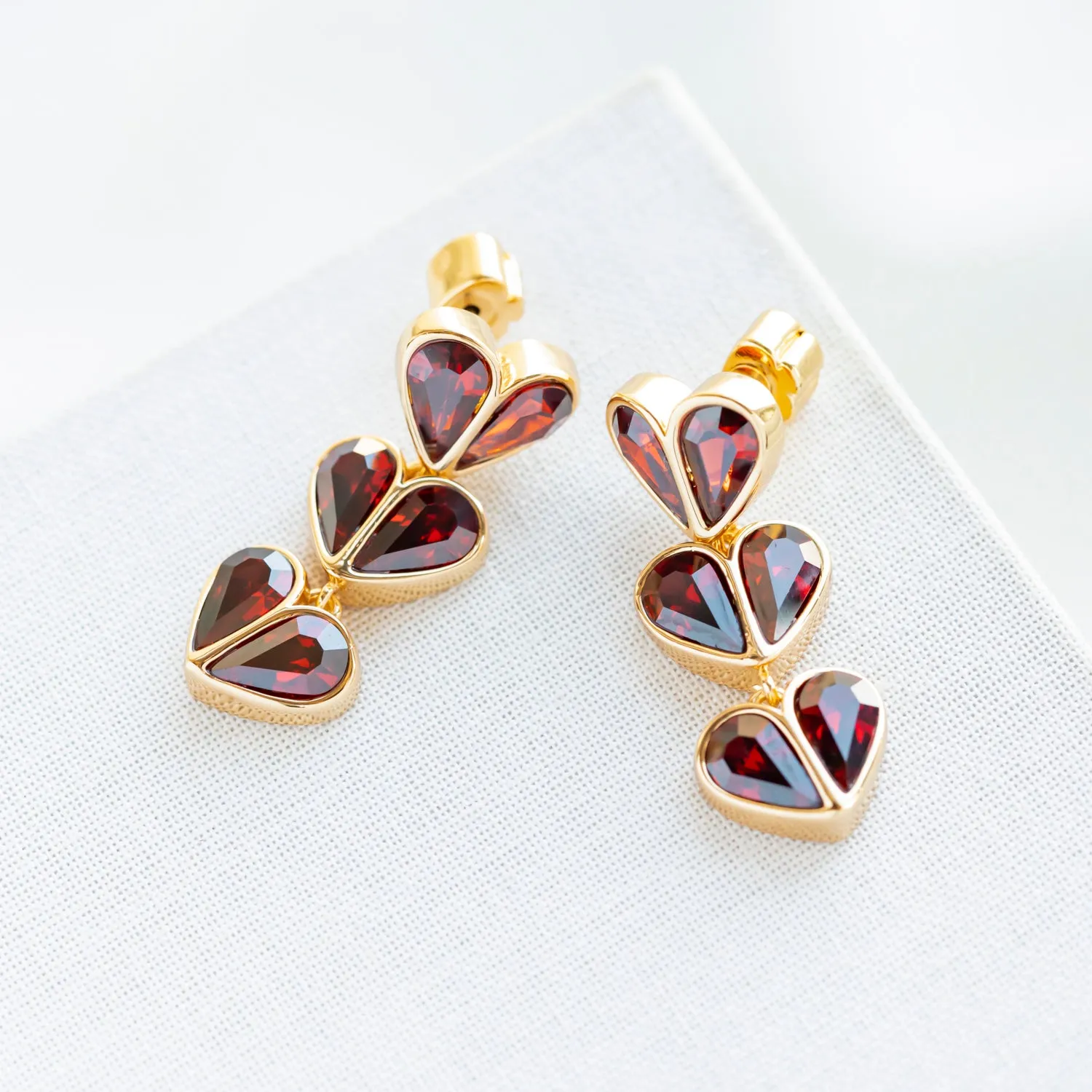 Red Rock Solid Stone Heart Linear Earrings