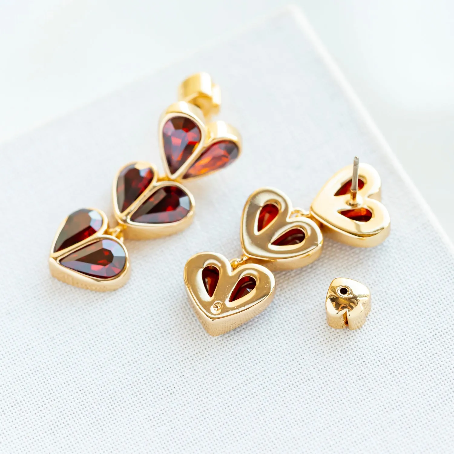 Red Rock Solid Stone Heart Linear Earrings
