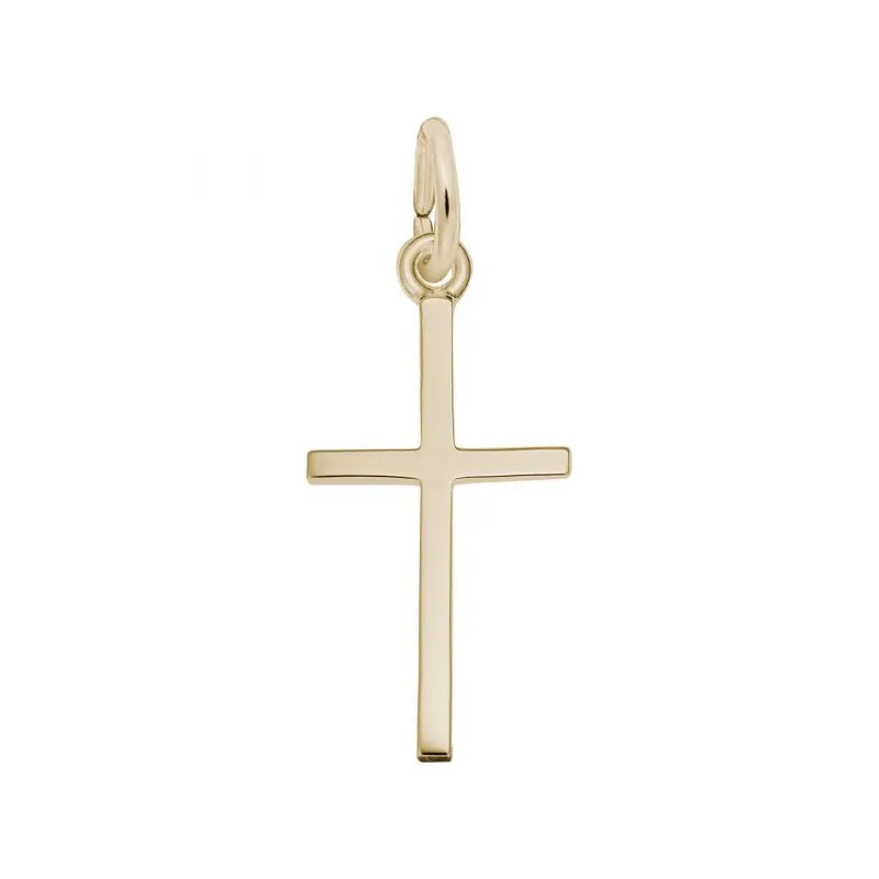 Rembrandt Charms Sterling Silver Rhodium or Gold Plated Medium Thin Cross Pendant