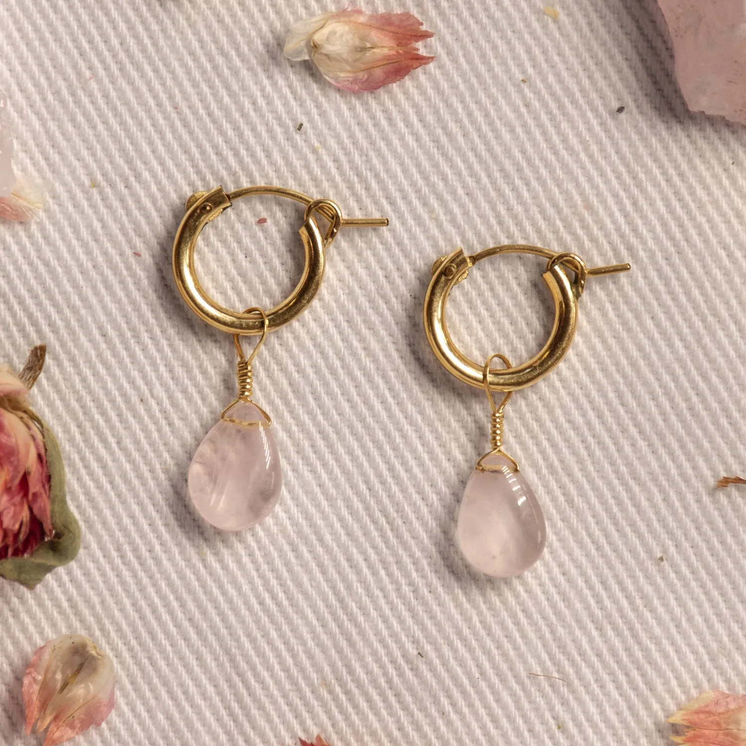 Rose Quartz Huggie Earrings