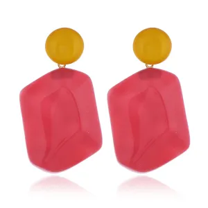 Rose Resin & 18K Gold-Plated Rectangle Drop Earrings