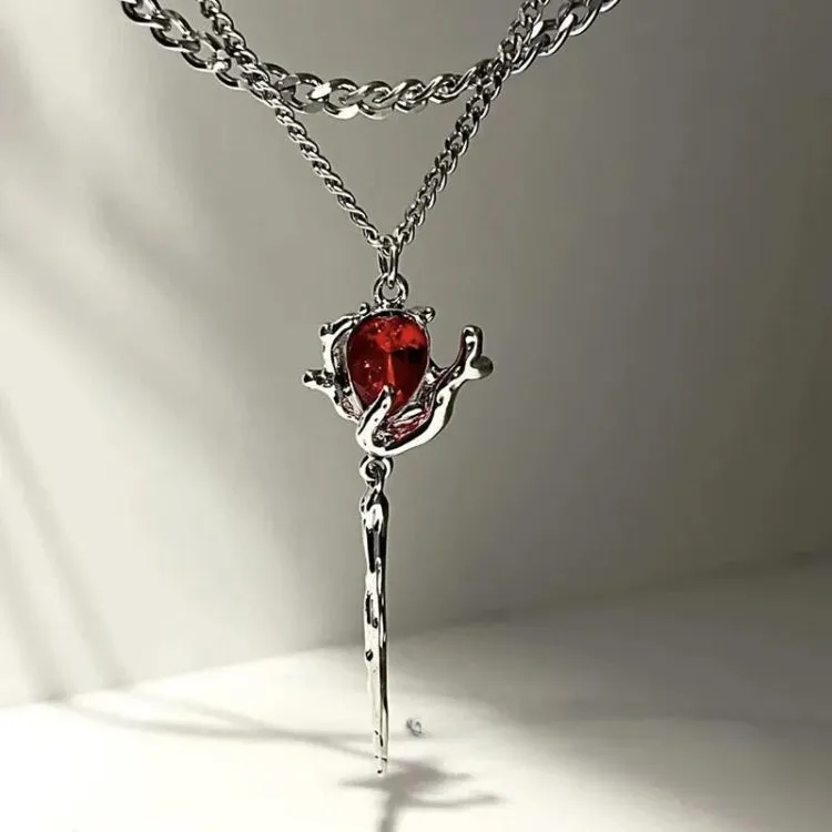 Rose Shaped Stoned Necklace