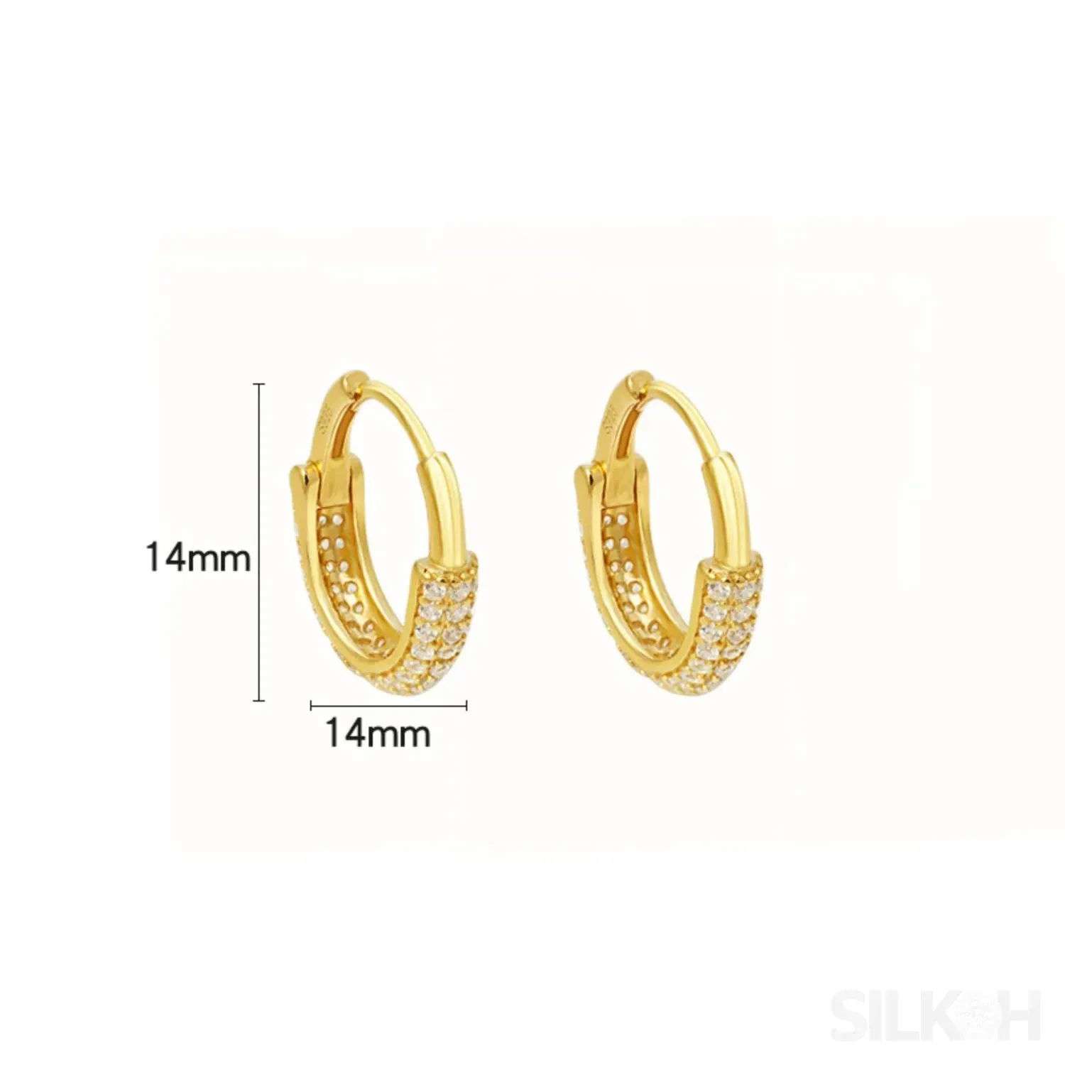 Round 18K Gold Plated Sterling Silver Zircon Inlaid Huggie Earrings Lou