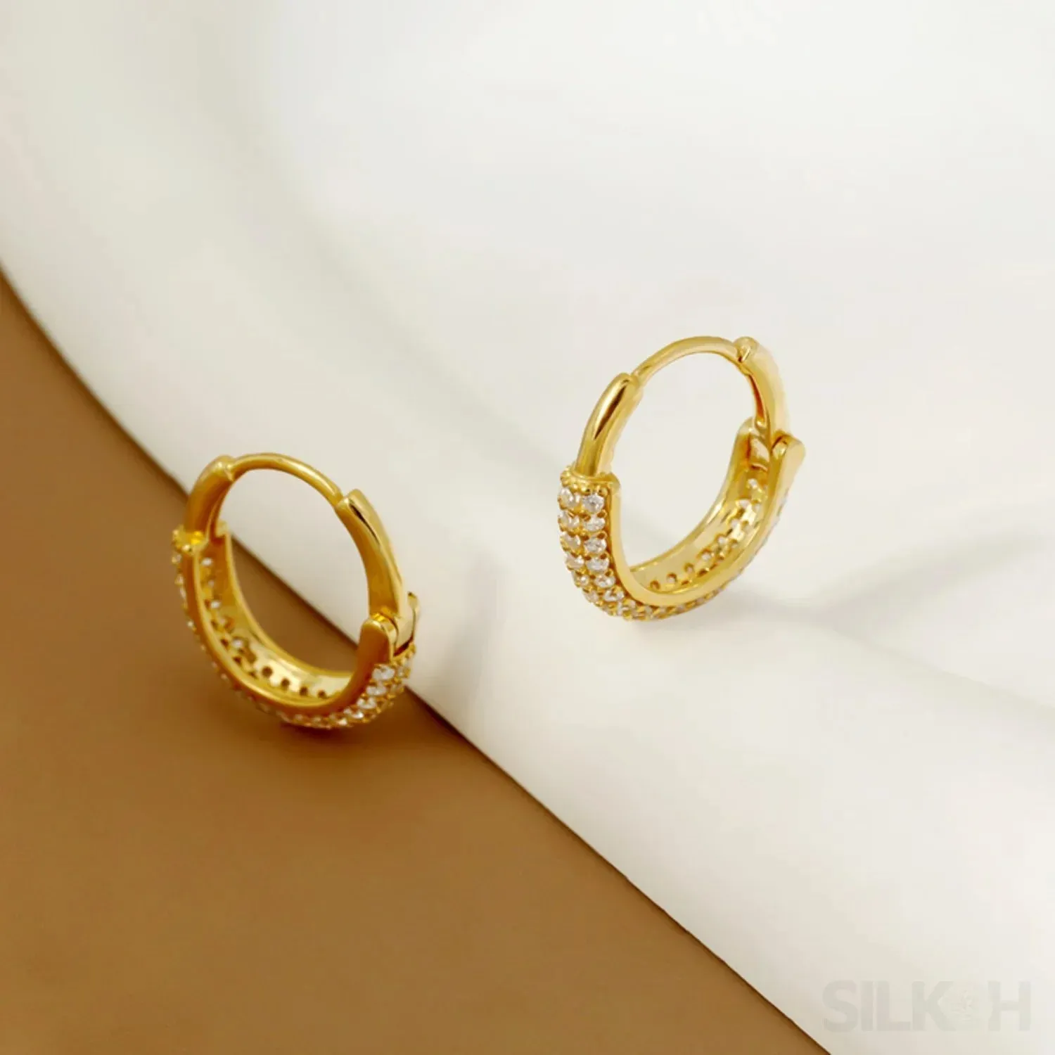 Round 18K Gold Plated Sterling Silver Zircon Inlaid Huggie Earrings Lou