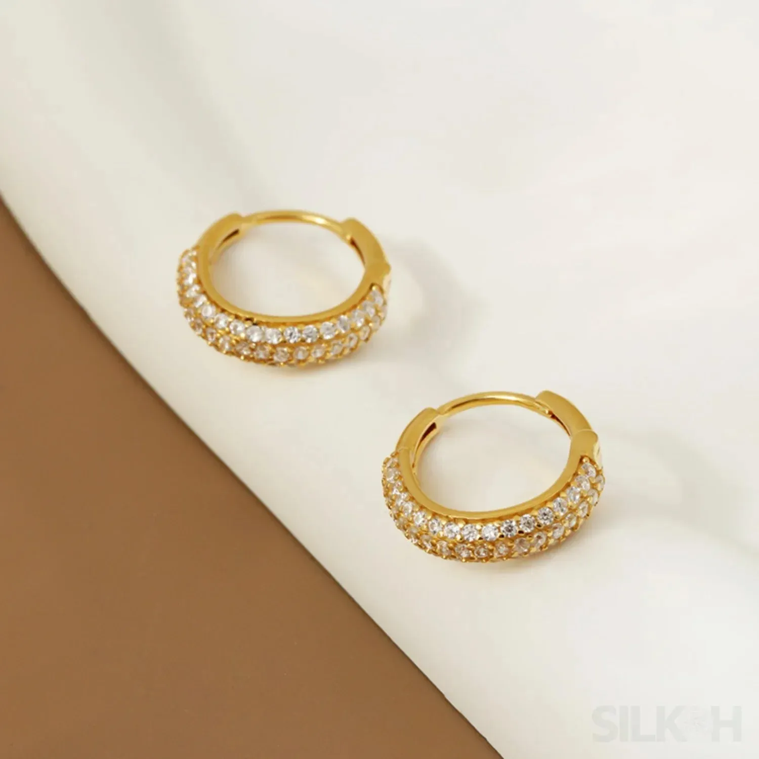 Round 18K Gold Plated Sterling Silver Zircon Inlaid Huggie Earrings Lou