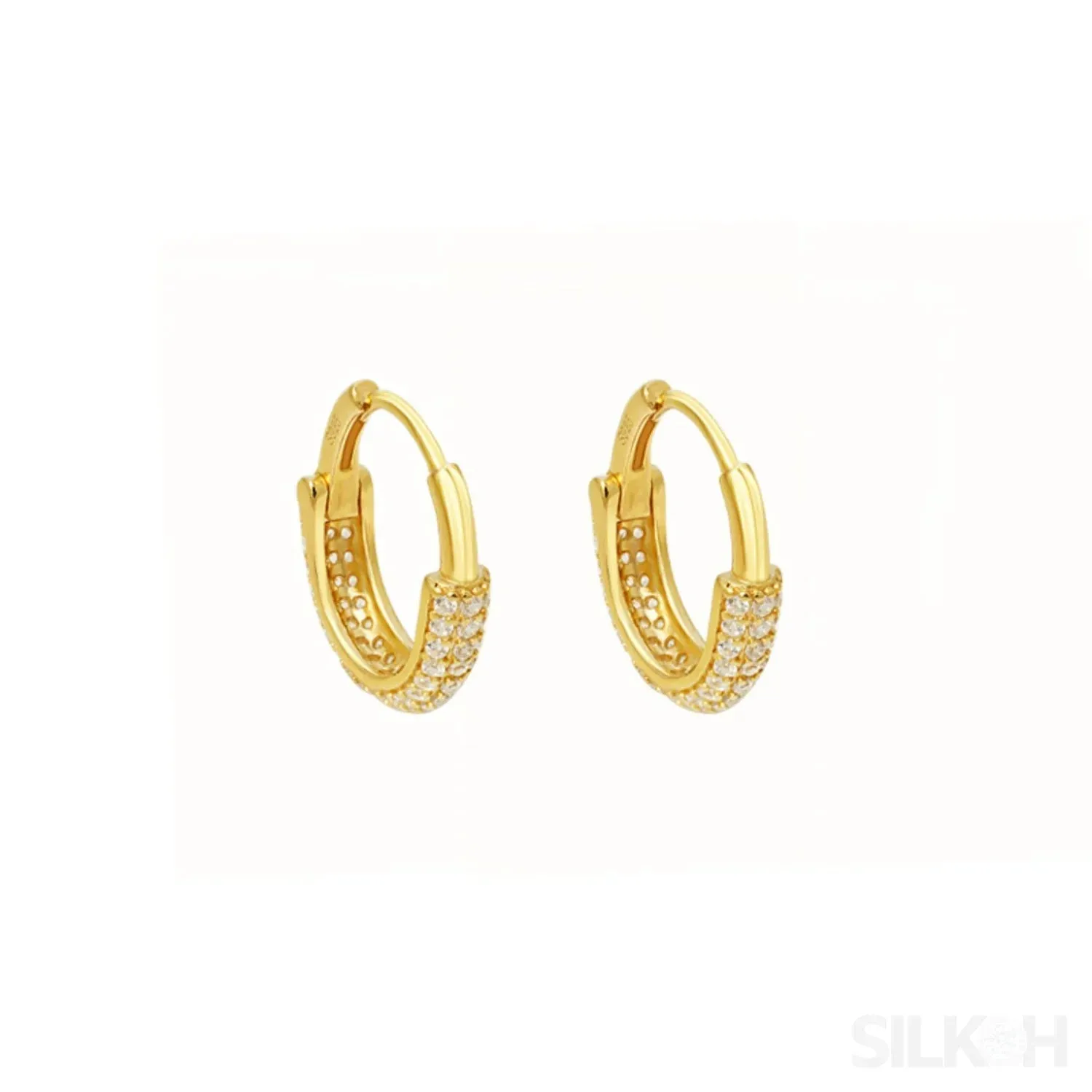 Round 18K Gold Plated Sterling Silver Zircon Inlaid Huggie Earrings Lou
