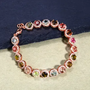 Round Shaped Multi Tourmaline Gemstone Bracelet Unique Wedding Gift Bracelet 925 Sterling Silver Bracelet