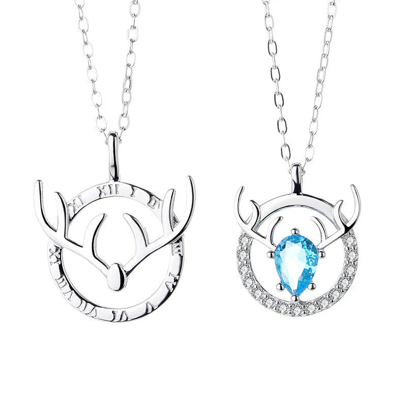 S925 Silver Antler Clavicle Chain A Pair Of Mori Pendant Couple Necklace