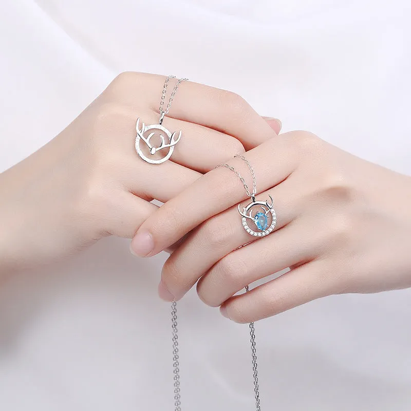S925 Silver Antler Clavicle Chain A Pair Of Mori Pendant Couple Necklace