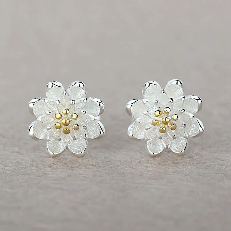 S925 Silver Floral Minimalist Studs, Bridal Bridesmaid Flower Studs, Flower Girl Silver Earrings