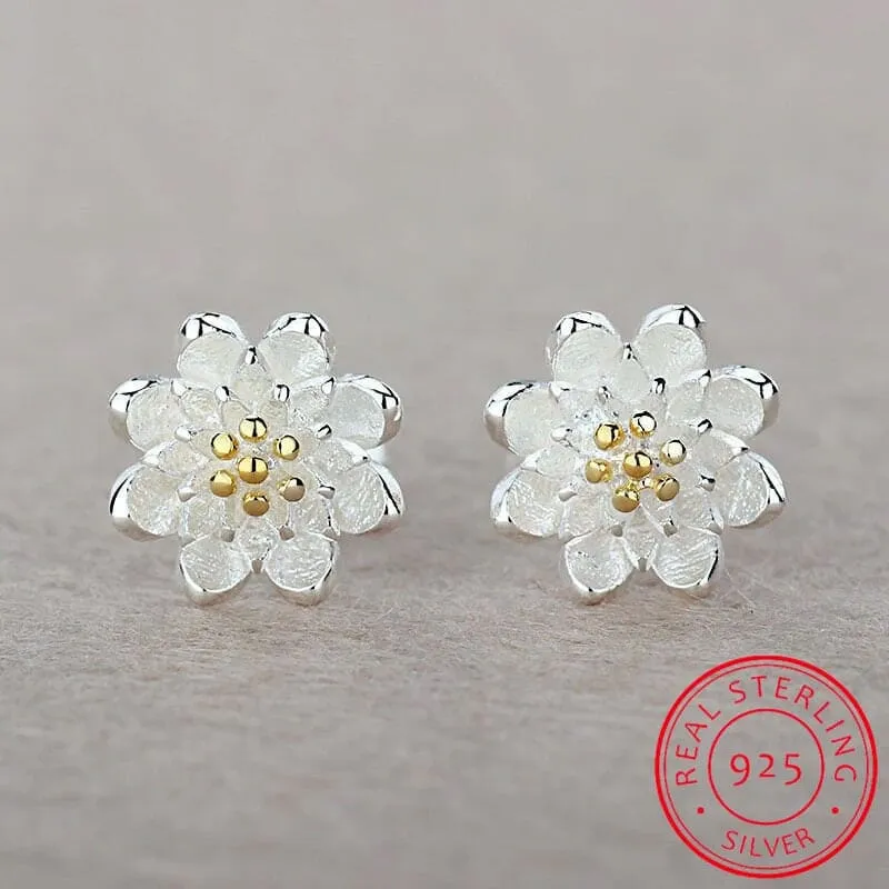 S925 Silver Floral Minimalist Studs, Bridal Bridesmaid Flower Studs, Flower Girl Silver Earrings