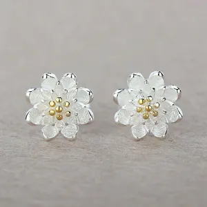 S925 Silver Floral Minimalist Studs, Bridal Bridesmaid Flower Studs, Flower Girl Silver Earrings