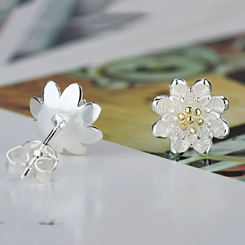 S925 Silver Floral Minimalist Studs, Bridal Bridesmaid Flower Studs, Flower Girl Silver Earrings