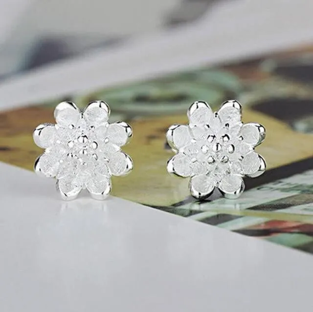 S925 Silver Floral Minimalist Studs, Bridal Bridesmaid Flower Studs, Flower Girl Silver Earrings