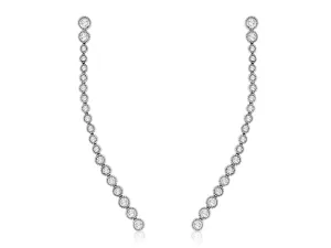 Sabel Collection 14K White Gold Round Diamond Bezel Set Linear Earrings