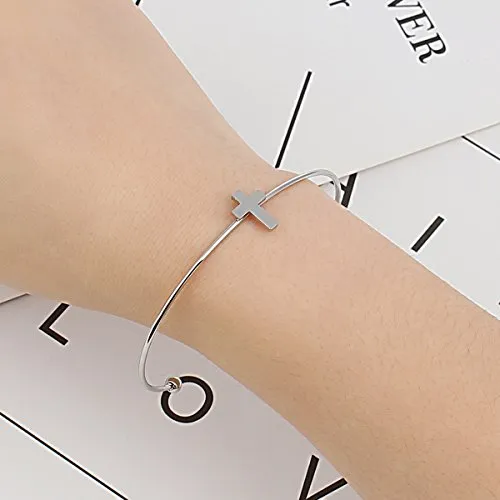 SEXY SPARKLES Stainless Steel Open Cuff Bangle Bracelets Silver Tone Boy & Girl Lover