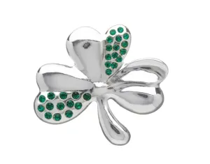 Shamrock Brroch Green Crystals Silver Plate