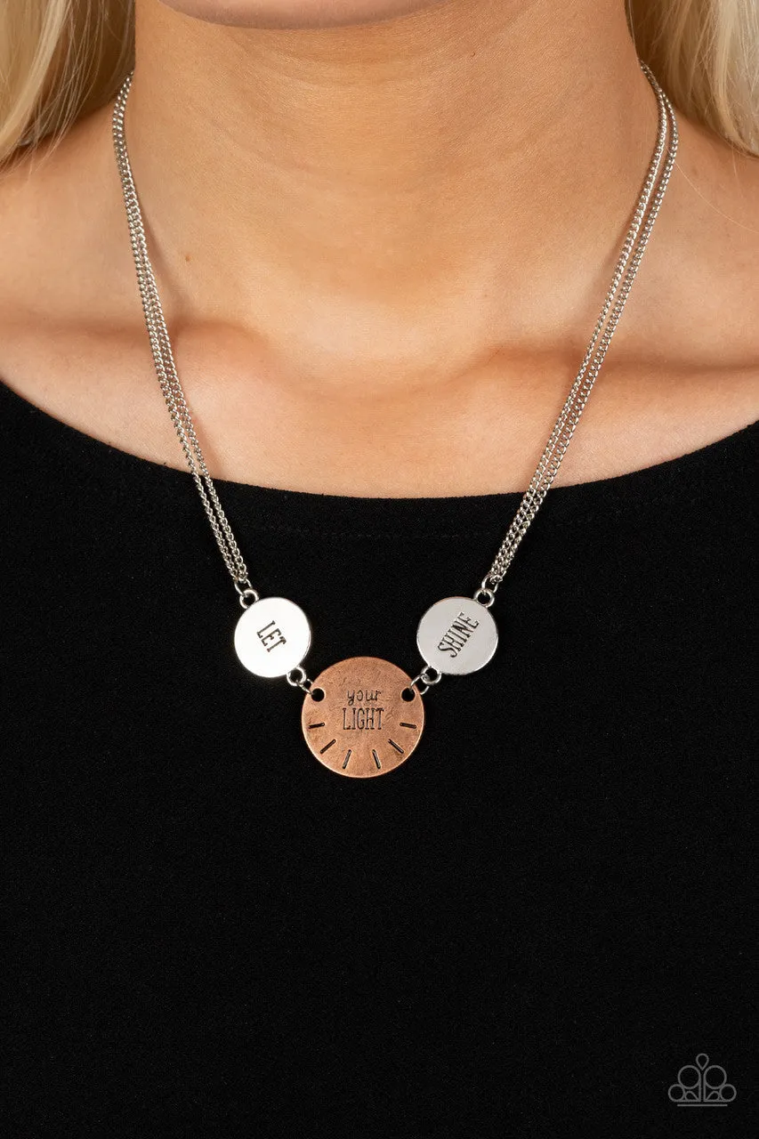 Shine Your Light - Silver - Mixed Metal Inspirational "Let Your Light Shine" Paparazzi Short Necklace