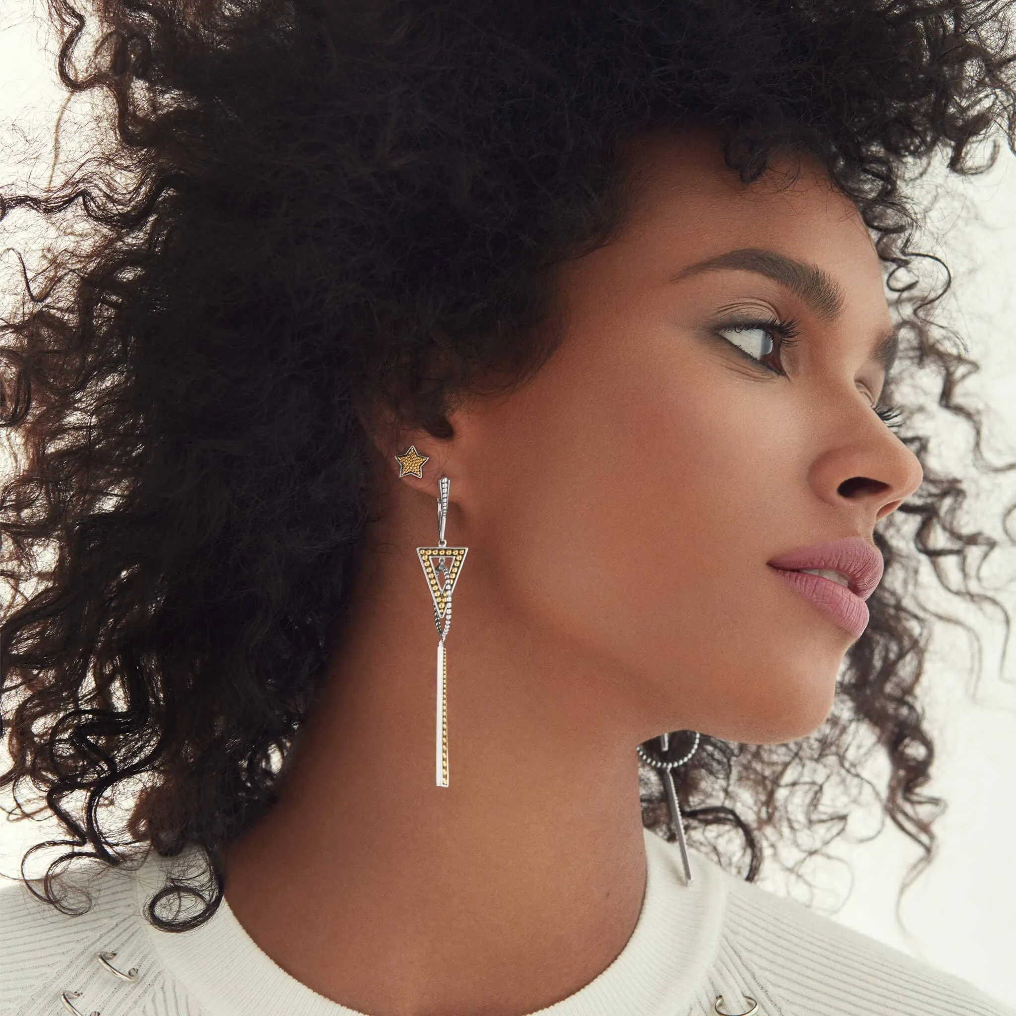 Signature Caviar Two-Tone Triangle Circle Drop Earrings
