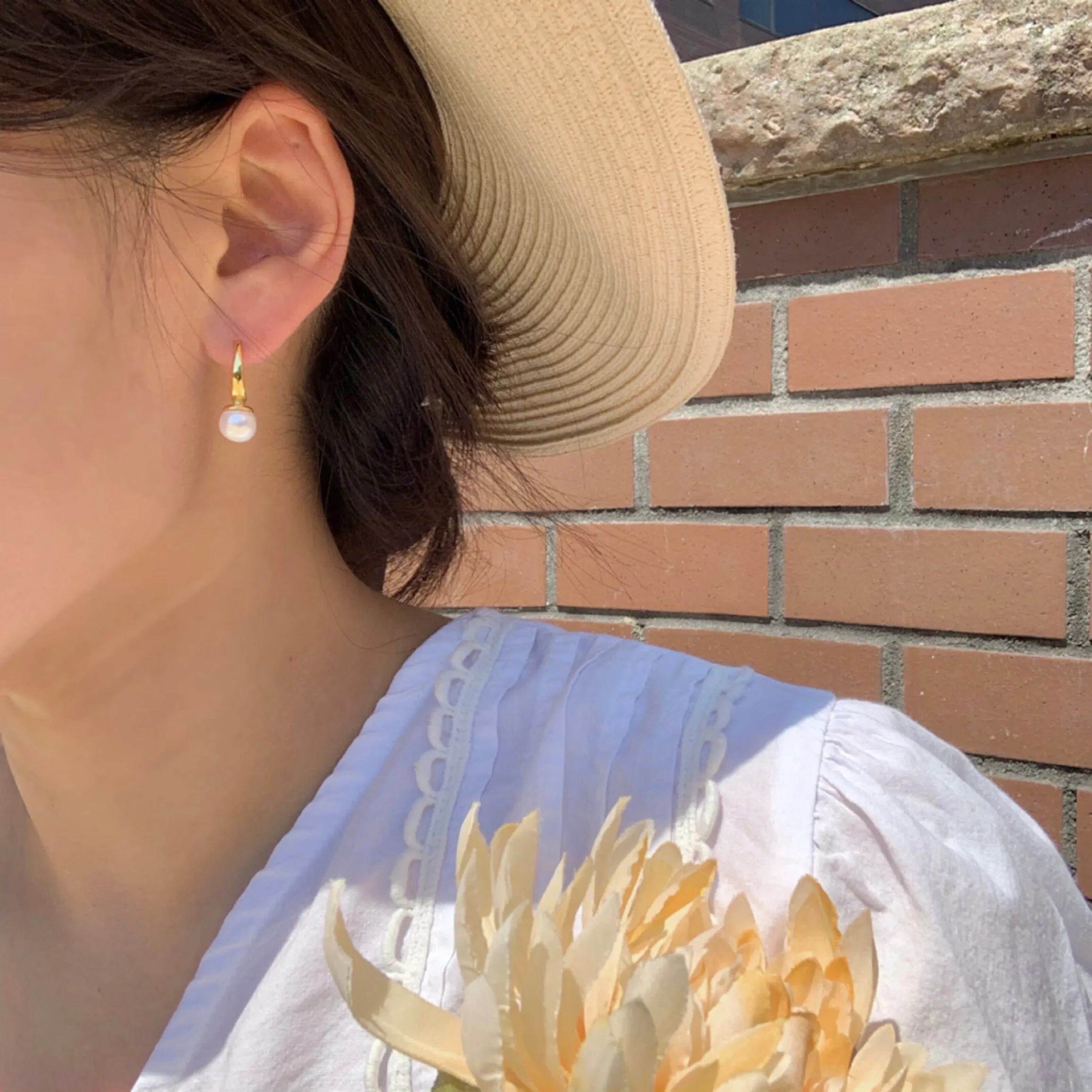 [Silver 925] Minimalist Freshwater Pearl Hook Drop Earrings