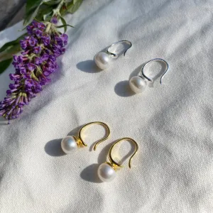 [Silver 925] Minimalist Freshwater Pearl Hook Drop Earrings