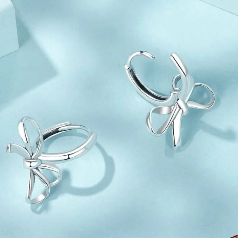 Silver Bow Dangle Earrings