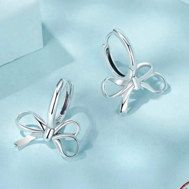 Silver Bow Dangle Earrings