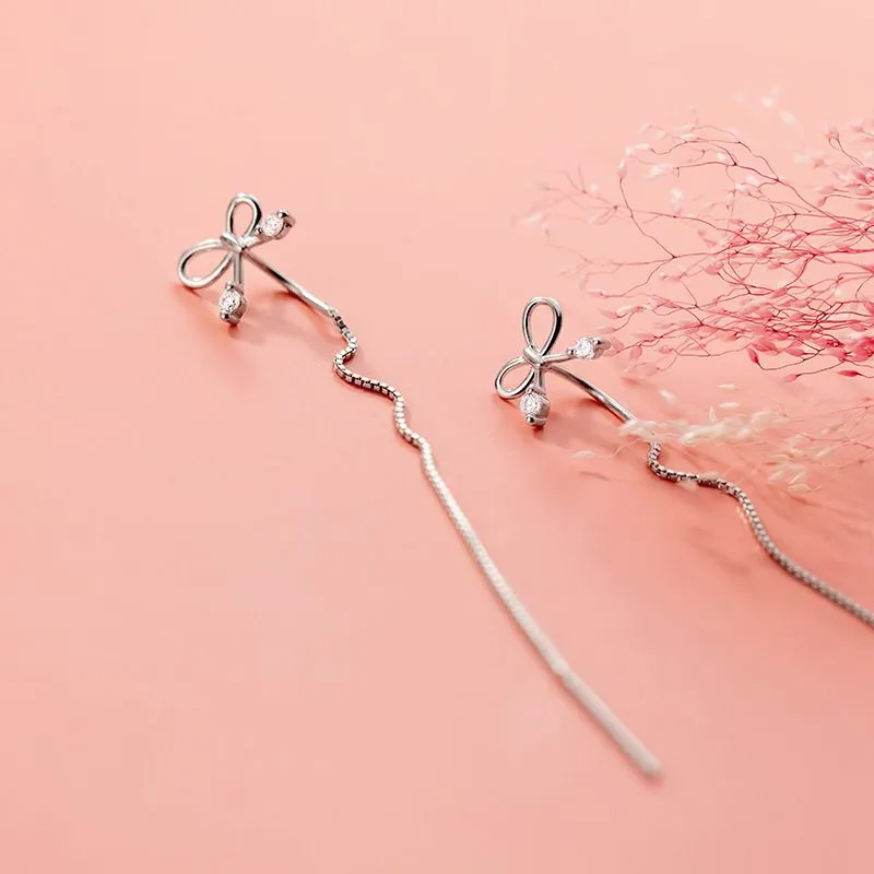 Silver Bow Threader Earrings