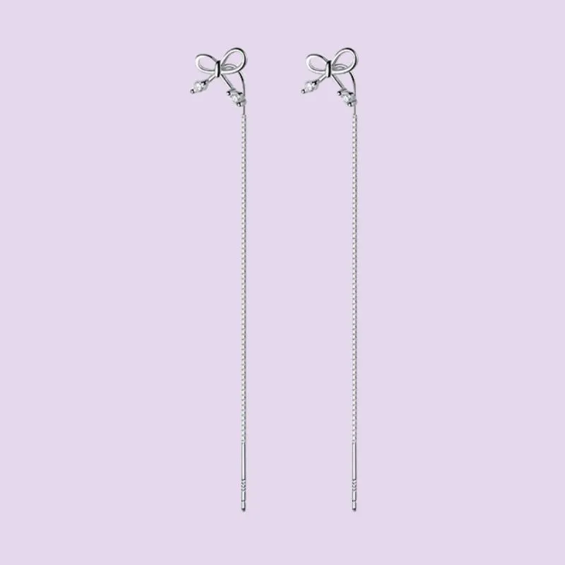 Silver Bow Threader Earrings