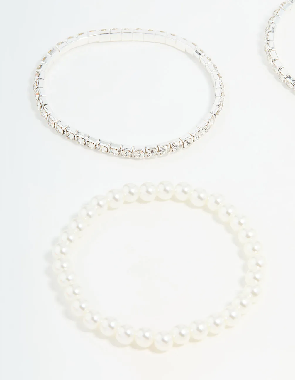 Silver Diamante & Pearl Ball Bracelets 9-Pack