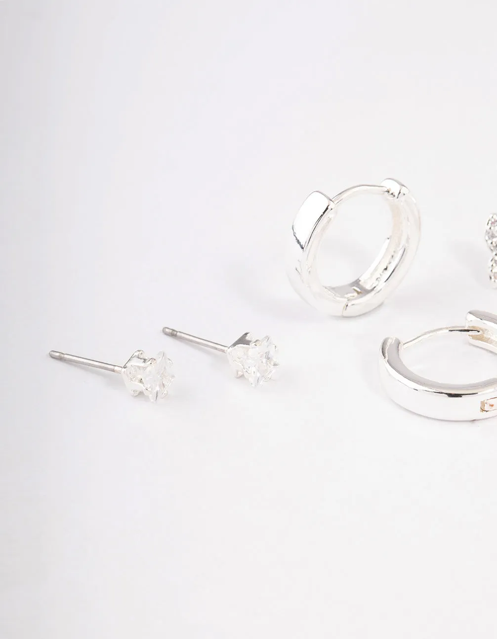 Silver Plated Brass  Cubic Zirconia Double Butterfly Earring Pack