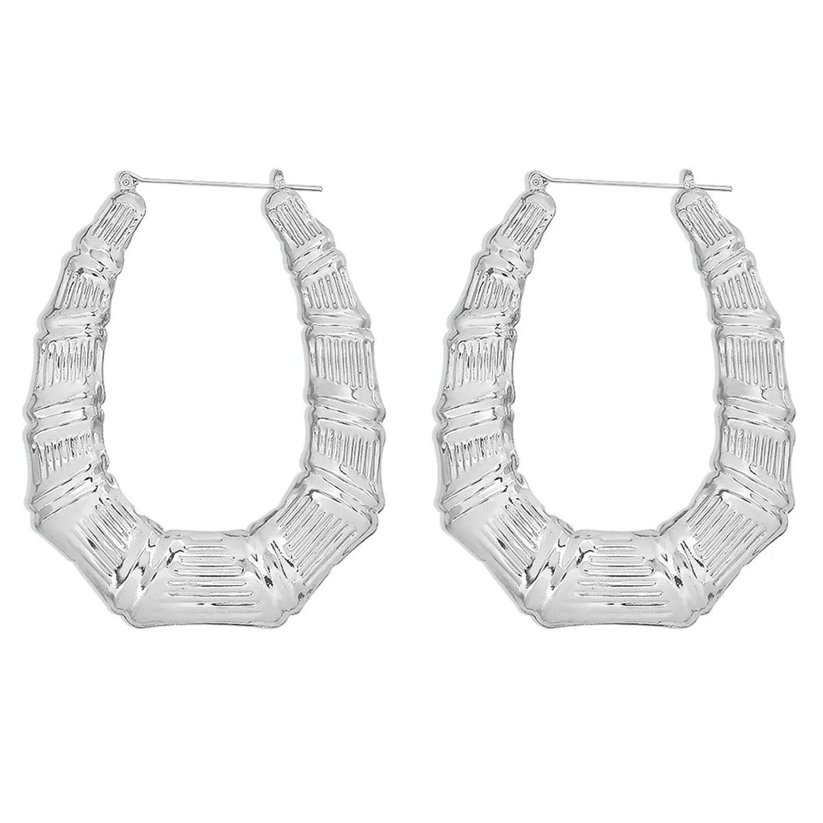 Silver-Plated Oval Bamboo Huggie Earrings