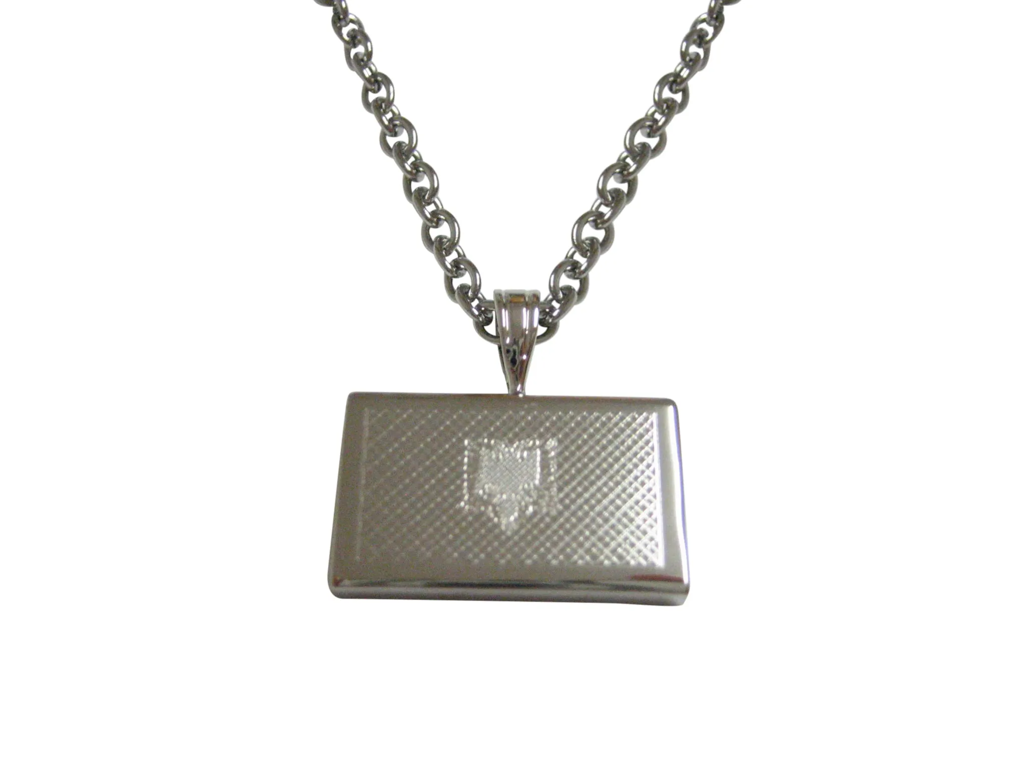 Silver Toned Etched Albania Flag Pendant Necklace